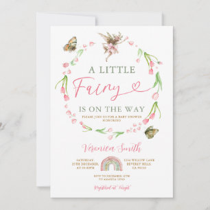 Invitation Jolie petite fée à l'arc rose Fleurs sauvages Baby
