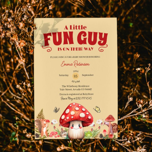 Invitation Jolie petite Fête champignon escargot d'automne Ba (mushroom baby shower invitations rustic woodland forest whimsical enchanted snail forest littlefungi)