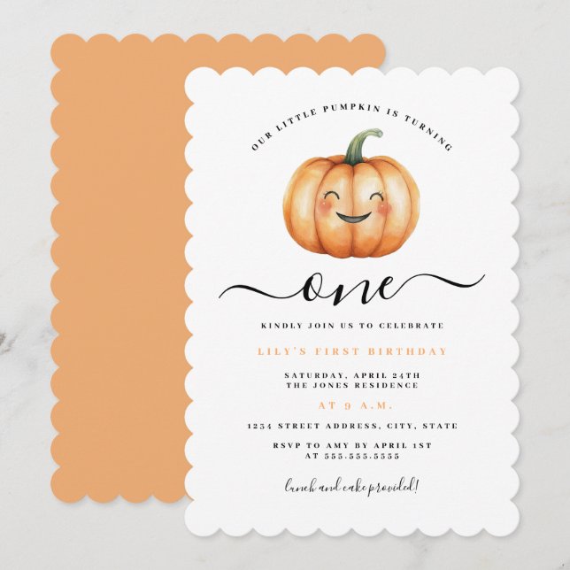 Invitation Jolie petite fête d'anniversaire de citrouille  (Devant / Derrière)