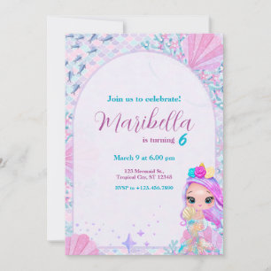 Invitation Jolie petite fête d'anniversaire de la Petite Sirè
