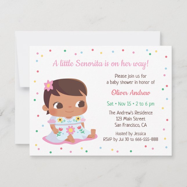 Invitation Jolie petite fête de bébé Senorita (Devant)