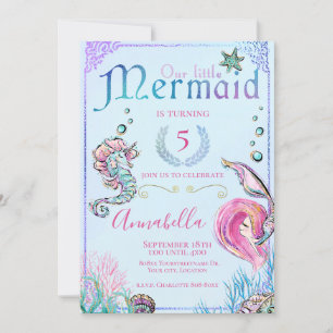 Invitation Jolie petite fête de la Sirène sous la mer