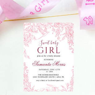 Invitation jolie petite fille Aquarelle Fleur Minimaliste Béb