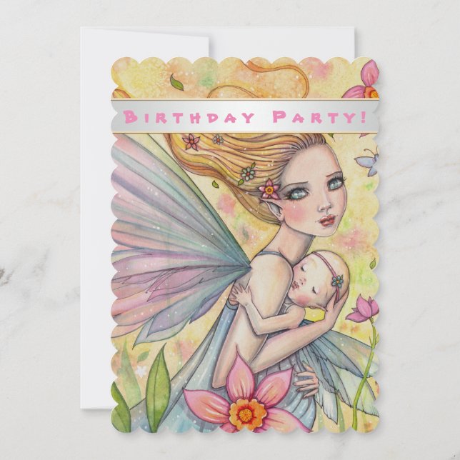 Invitation Jolie petite fille fée Première fête d'anniversair (Dos)