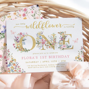 Invitation Jolie petite fille Fleur sauvage 1ère fête d'anniv