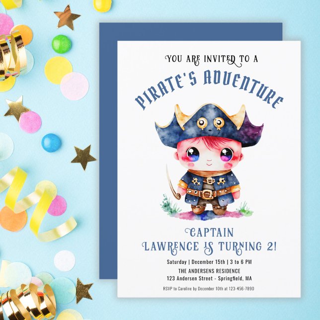 Invitation Jolie Petite Pirate Boy Blue Anniversaire Party (Cute Little Pirate Boy Blue Birthday Party Invitation)