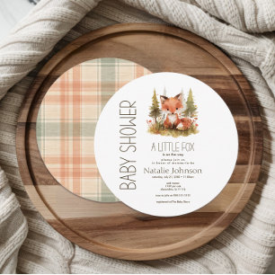 Invitation Jolie petite plaid renard rond Baby Shower