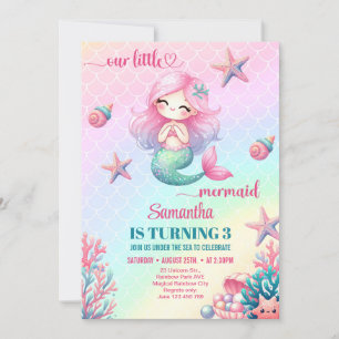 Invitation Jolie petite sirène rose violet 3ème Anniversaire