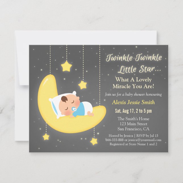 Invitation Jolie petite soirée bébé Twinkle Twinkle Little St (Devant)