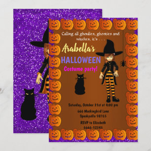Invitation Jolie petite sorcière Halloween pour enfants