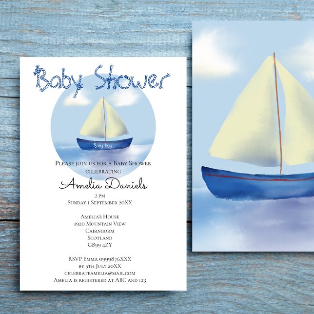 Invitation Jolie Petite Voile Bleue Garçon Baby Shower (Créateur téléchargé)