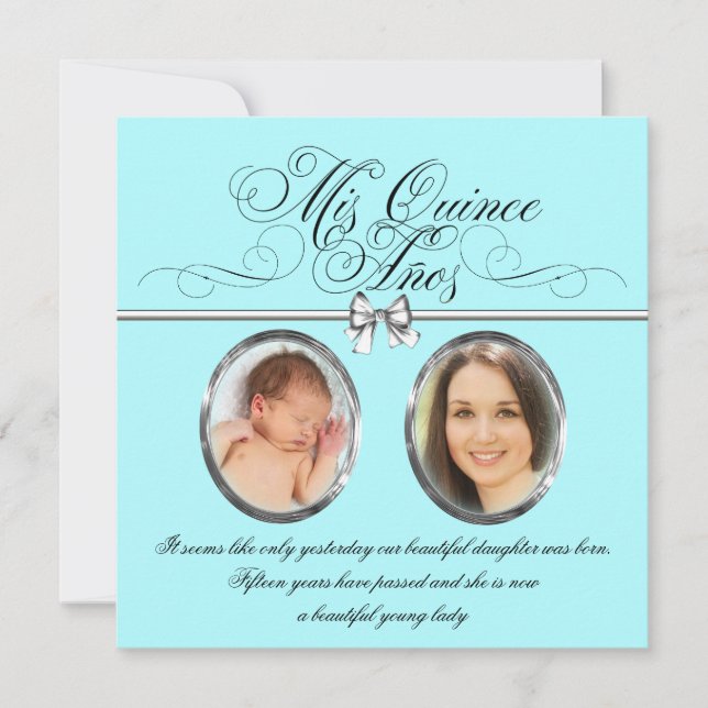 Invitation Jolie photo bleue Turquoise Quinceanera (Devant)