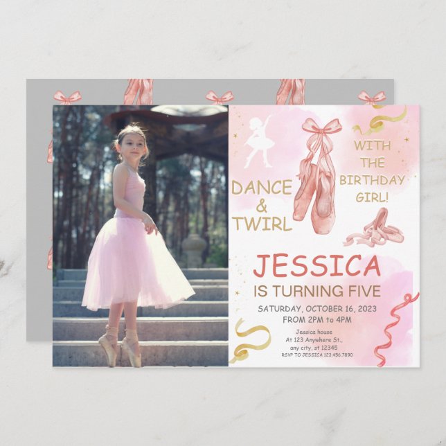 Invitation Jolie photo Chaussures Ballerina pour Girl Invitat (Devant / Derrière)