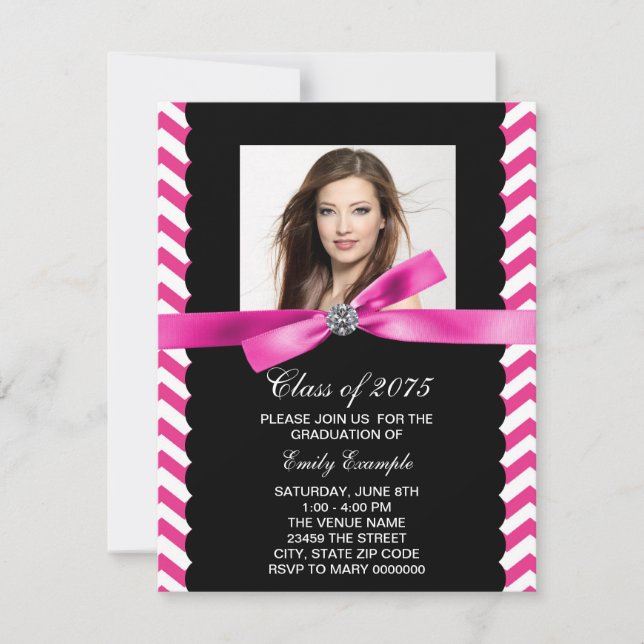 Invitation Jolie Photo Chevron Rose Diplôme (Devant)