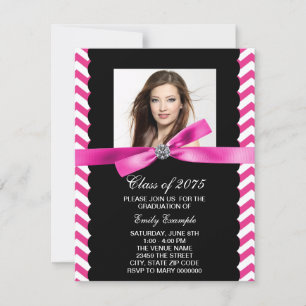 Invitation Jolie Photo Chevron Rose Diplôme