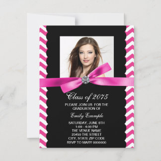 Invitation Jolie Photo Chevron Rose Diplôme