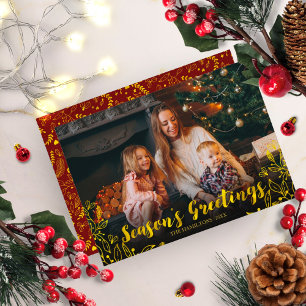 Invitation Jolie photo de Noël avec feuillage d'hiver et feui