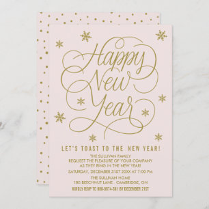 Invitation Jolie Pink & Gold Nouvel An de la fête de la Révei