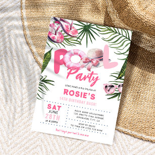 Invitation Jolie Pink Pool Party Fille Anniversaire