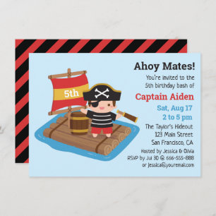 Invitation Jolie Pirate Boy sur voilier Raft fête d'anniversa
