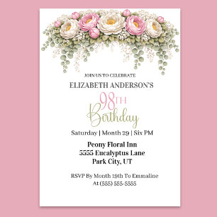 Invitation Jolie Pivoine rose et blanche pour son 98e anniver
