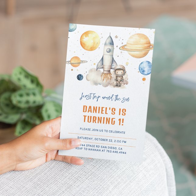 Invitation Jolie planète spatiale garçon premier anniversaire (Créateur téléchargé)