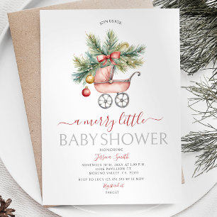 Invitation Jolie poussette Noël Un joli petit Baby shower