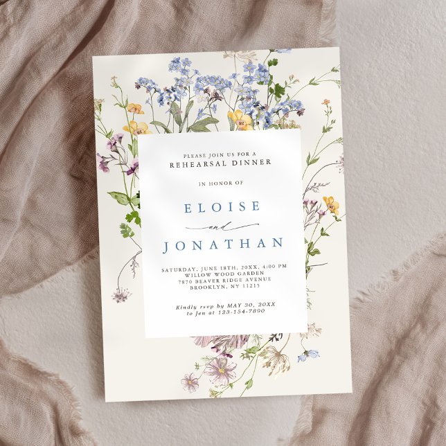 Invitation Jolie prairie de fleurs sauvages de printemps dîne (Pretty Spring Wildflower Meadow Rehearsal Dinner Invitation)