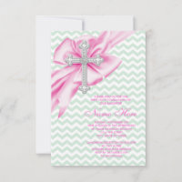 Jolie Première Communion Rose et Vert Chevron