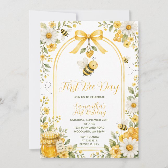 Invitation Jolie première journée d'abeille anniversaire Dais (Devant)