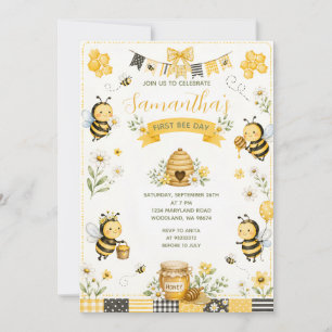 Invitation Jolie première journée d'abeille anniversaire Dais