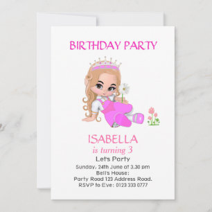 Invitation Jolie princesse à l'occasion de sa fête d'annivers