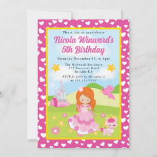 Invitation Jolie princesse aux cheveux roux anniversaire enfa