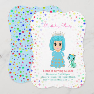 Invitation Jolie princesse avec chaton pour 7e anniversaire