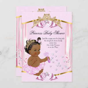 Invitation Jolie Princesse Baby shower Or rose Ethnic