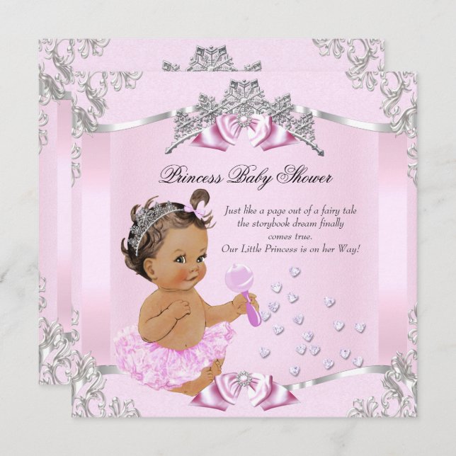 Invitation Jolie Princesse Baby shower Pink Tutu Brunette (Devant / Derrière)