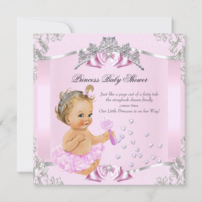 Invitation Jolie princesse Baby shower rose Tutu Blonde (Devant)