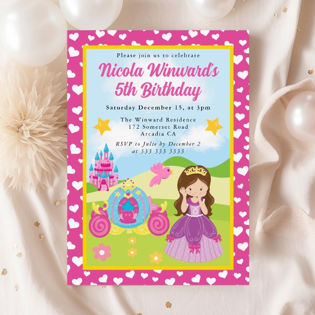Invitation Jolie princesse brune pour l'anniversaire des enfa (Créateur téléchargé)