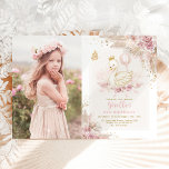 Invitation Jolie princesse de cygne Boho rose Floral Annivers<br><div class="desc">Ce design girly est l'illustration d'une jolie princesse de cygne,  d'un joli ballon roux,  de fleurs d'inspiration boho dans un teint rose poussiéreux et muet tan et crème et d'un papillon flottant doux.</div>