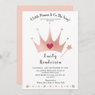 Invitation Jolie princesse Gold Baby shower rose