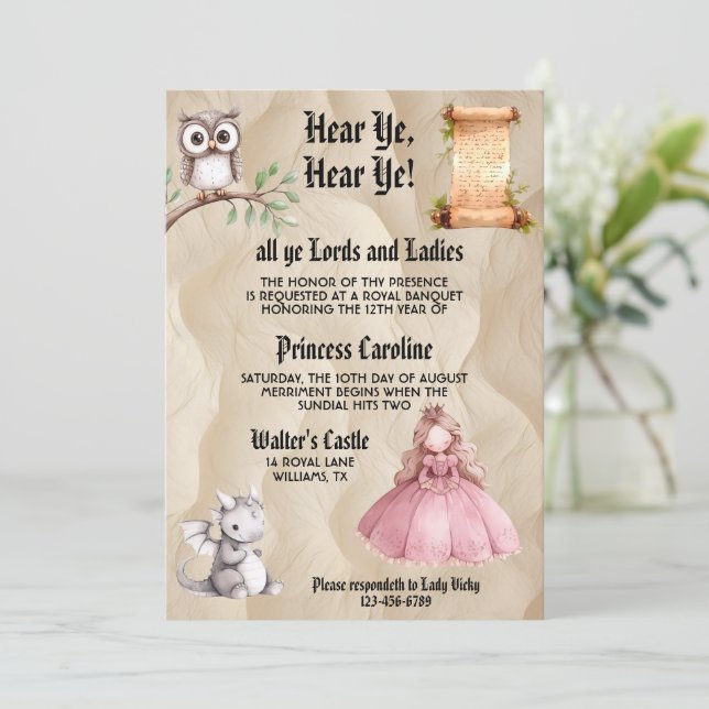 Invitation Jolie princesse Médiéval Renaissance Royal Anniver (Debout devant)