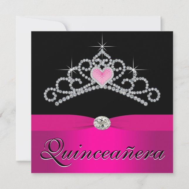 Invitation Jolie Princesse Tiara Hot rose Quinceanera (Devant)