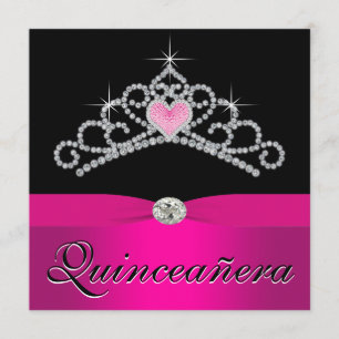 Invitation Jolie Princesse Tiara Quinceanera rose Hot
