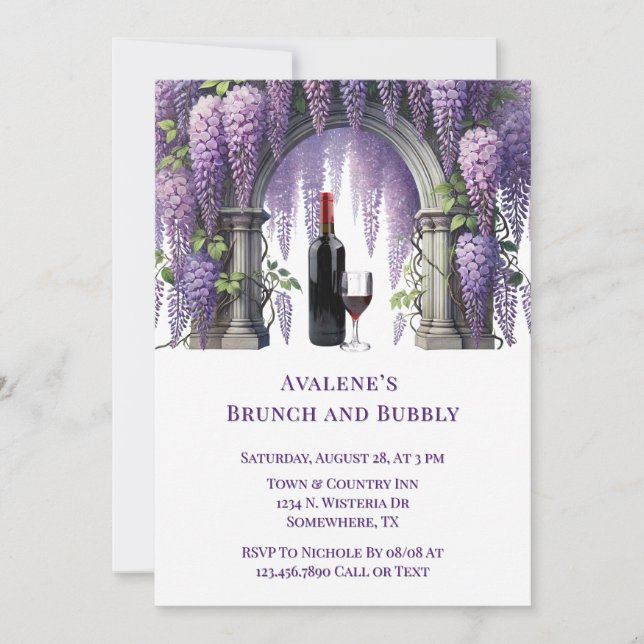 Invitation Jolie purple Wisteria Arch Brunch et Bubbly (Devant)