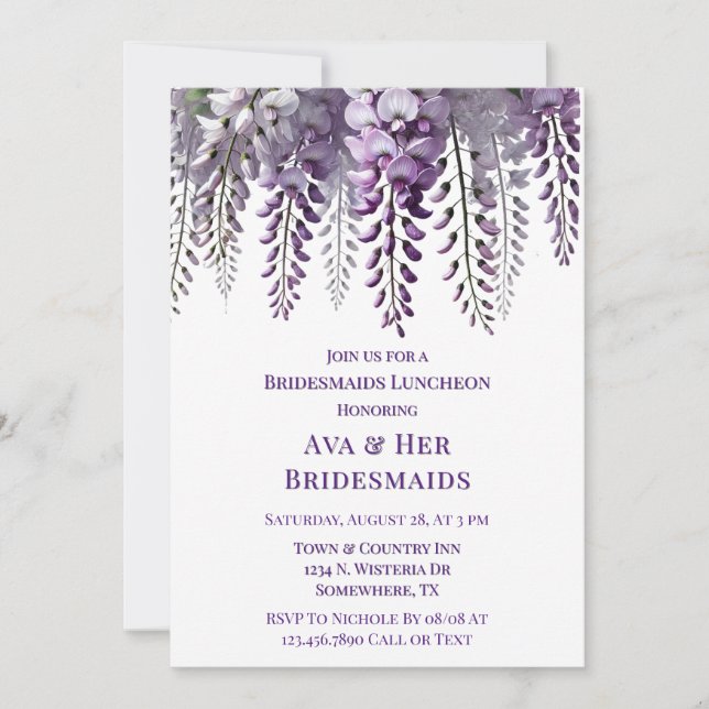 Invitation Jolie Purple Wisteria Bridesmaigre Déjeuner (Devant)