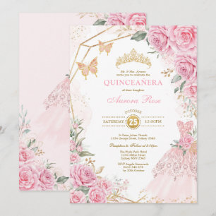 Invitation Jolie Quinceañera Gold Rose princesse de province