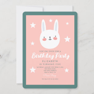 Invitation Jolie Rabbit rose vert violet étoiles Anniversaire