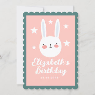 Invitation Jolie Rabbit rose vert violet étoiles Anniversaire
