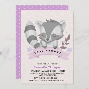 Invitation Jolie Racoon Girls Purple Baby shower