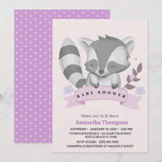 Invitation Jolie Racoon Girls Purple Baby shower